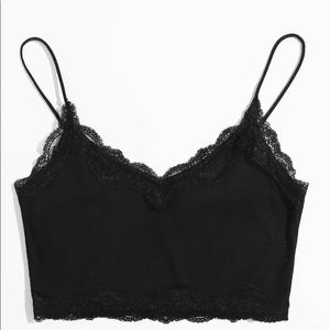 Black Spaghetti Strap Cropped Lace Tank